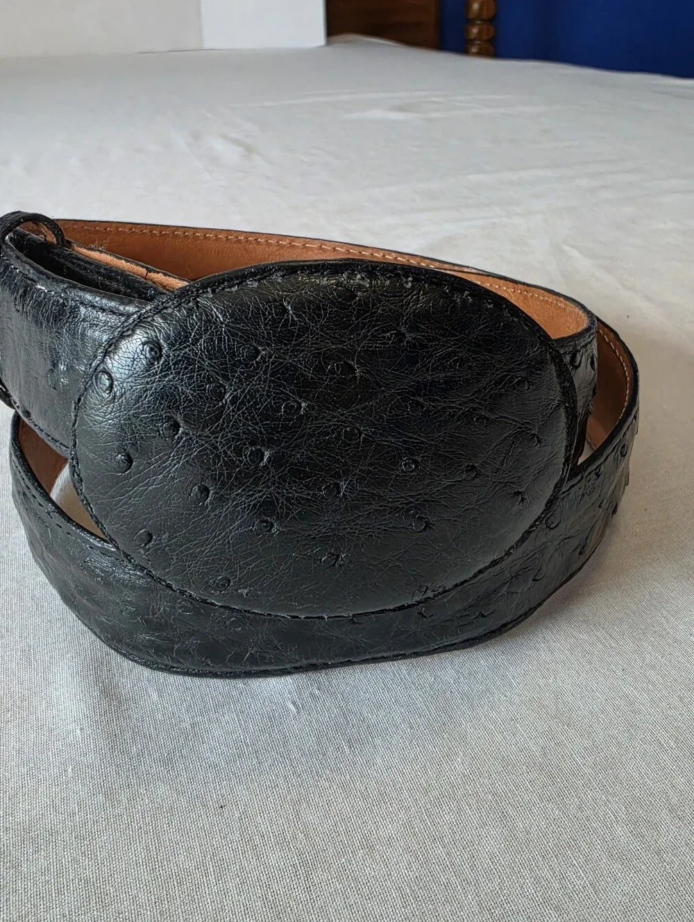 Rodeo Max Belt Company Vintage Ostrich Leather Belt Black Rodeo Buckle Size 36